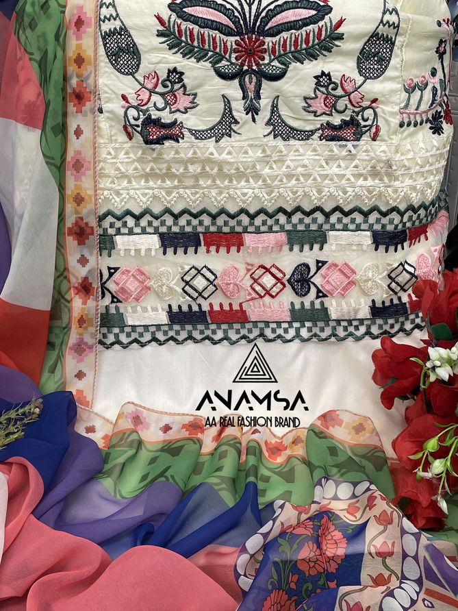 Anamsa 497 Rayon Cotton Embroidered Pakistani Suit Wholesale Price In Surat